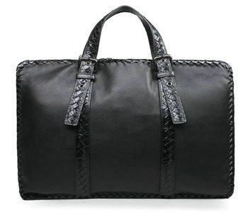 Bottega Veneta nero waxed leather briefcase 16043 black